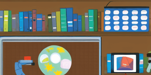 Image – Creating Video Tutorials for Your Library Featured image depicting a bookshelf and a laptop with a globe on the screen.