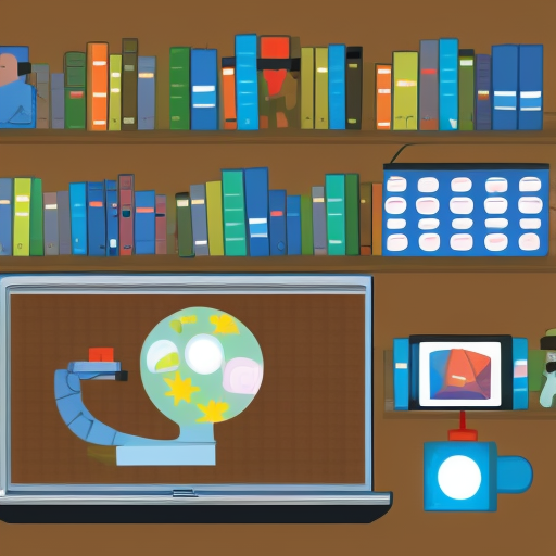 Image – Creating Video Tutorials for Your Library Featured image depicting a bookshelf and a laptop with a globe on the screen.