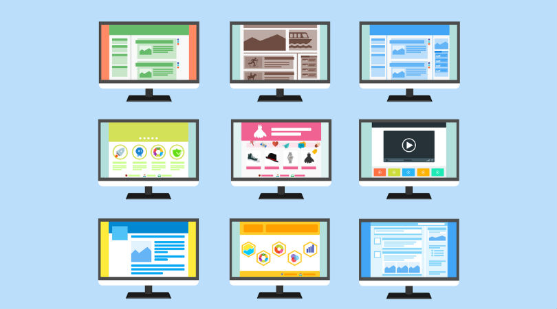 Multiple Illustrated Computer Screens